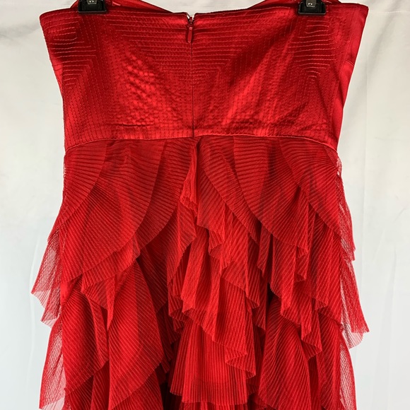 BCBG MAXAZRIA Mesh Sas Gardenia Dress Rio Red Ruffle Tiered Strapless Sz 8P - Picture 4 of 10